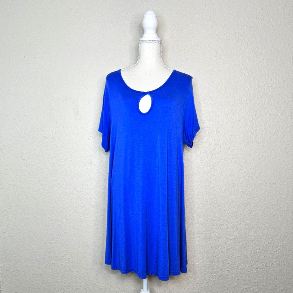 Monnuro Plus size 4XL blue dress crew neck short sleeve Stretch Rayon
